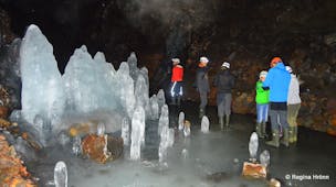 Lofthellir lava cave has permanent sculptures of ice.