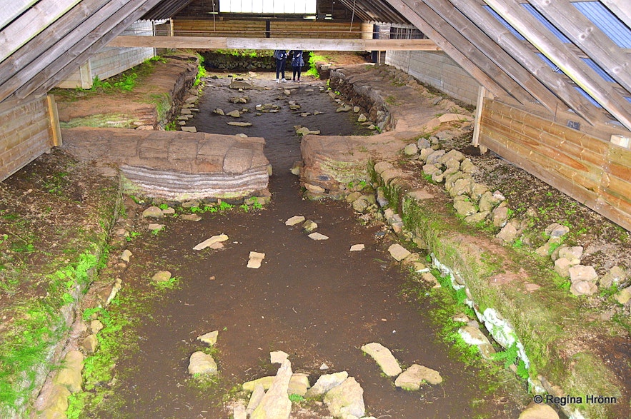 Inside Stöng archaeological Viking longhise