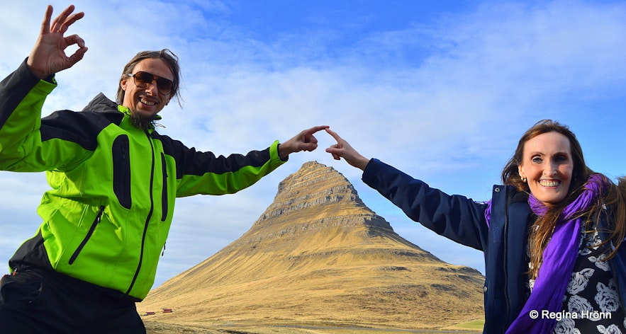 Regína with the tour guide at Nicetravel by Mt. Kirkjufell