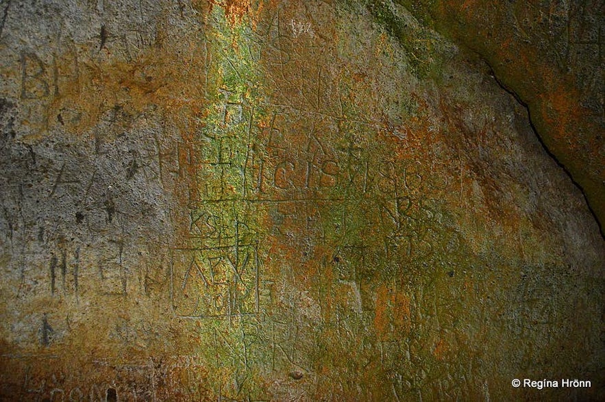 Carvings in Sönghellir cave Snæfellsens