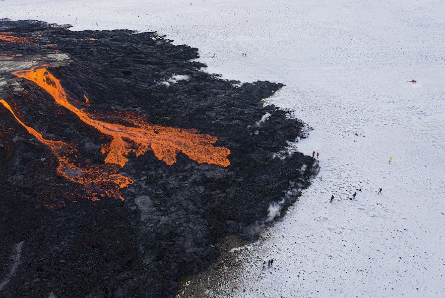 Fagradalsfjall spills lava from its craters.