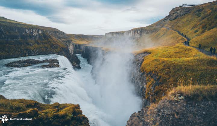 Capture the breathtaking beauty of Gullfoss, where water meets canyon in a spectacular display.