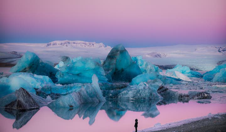 Enormous glacial icebergs wash up on the shores of the Jokulsarlon Glacier Lagoon to give Diamond Beach its name.