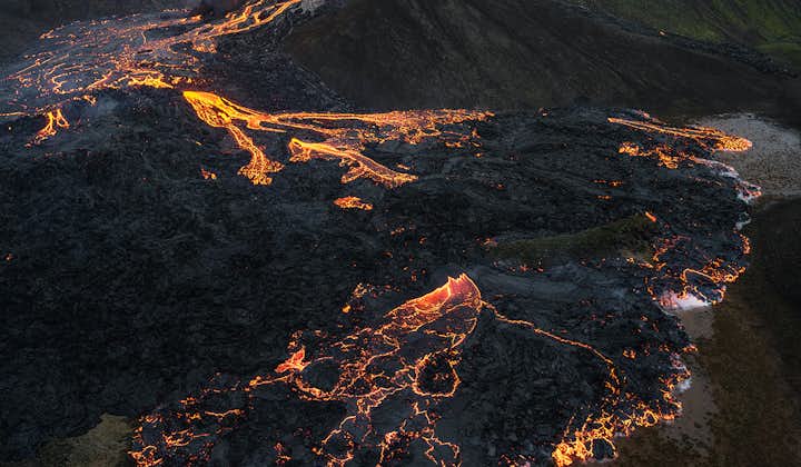 A breathtaking aerial view over Fagradalsfjall volcano on Iceland's Reykjanes Peninsula.