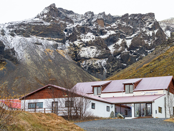 Adventure Hotel Hof sits in the shadow of a glacier.