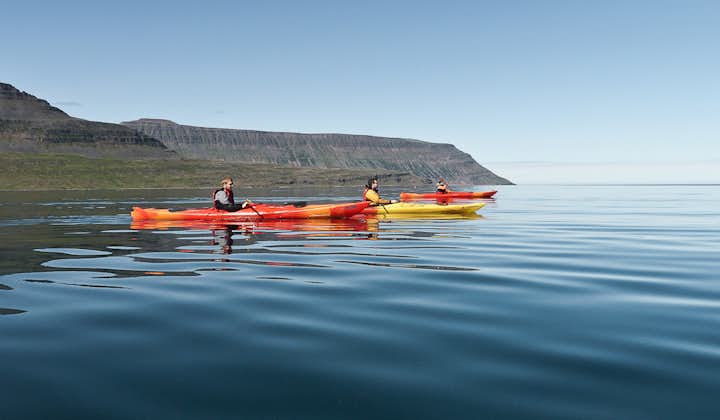 Kayakers enjoy a lovely adventure in the Westfjords.