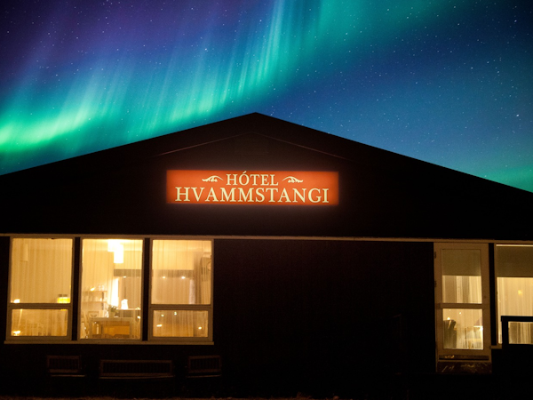 Hotel Hvammstangi Guesthouse under the aurora borealis.