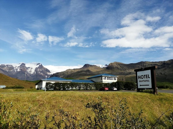 Hotel Skaftafell sits under Vatnajokull glacier.