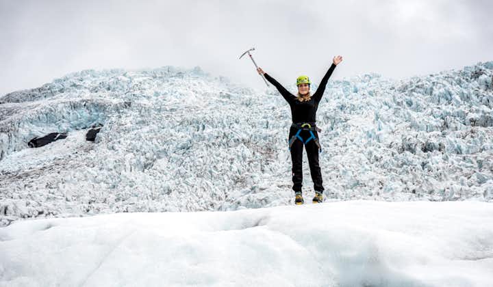 A tourist enjoying the frozen wonders of Skaftafell glacier.