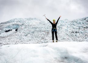 A tourist enjoying the frozen wonders of Skaftafell glacier.