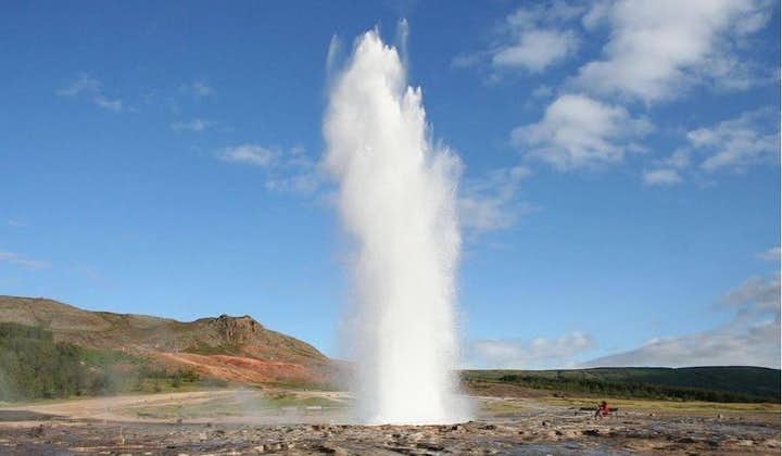 A mighty eruption of the Strokkur geyser in Iceland's Geysir Geothermal Area.