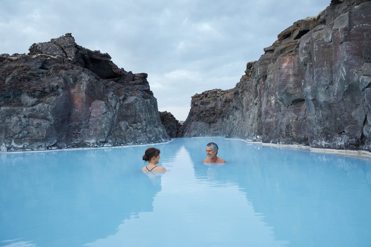 The Blue Lagoon is a geothermal spa near Iceland's main airport.