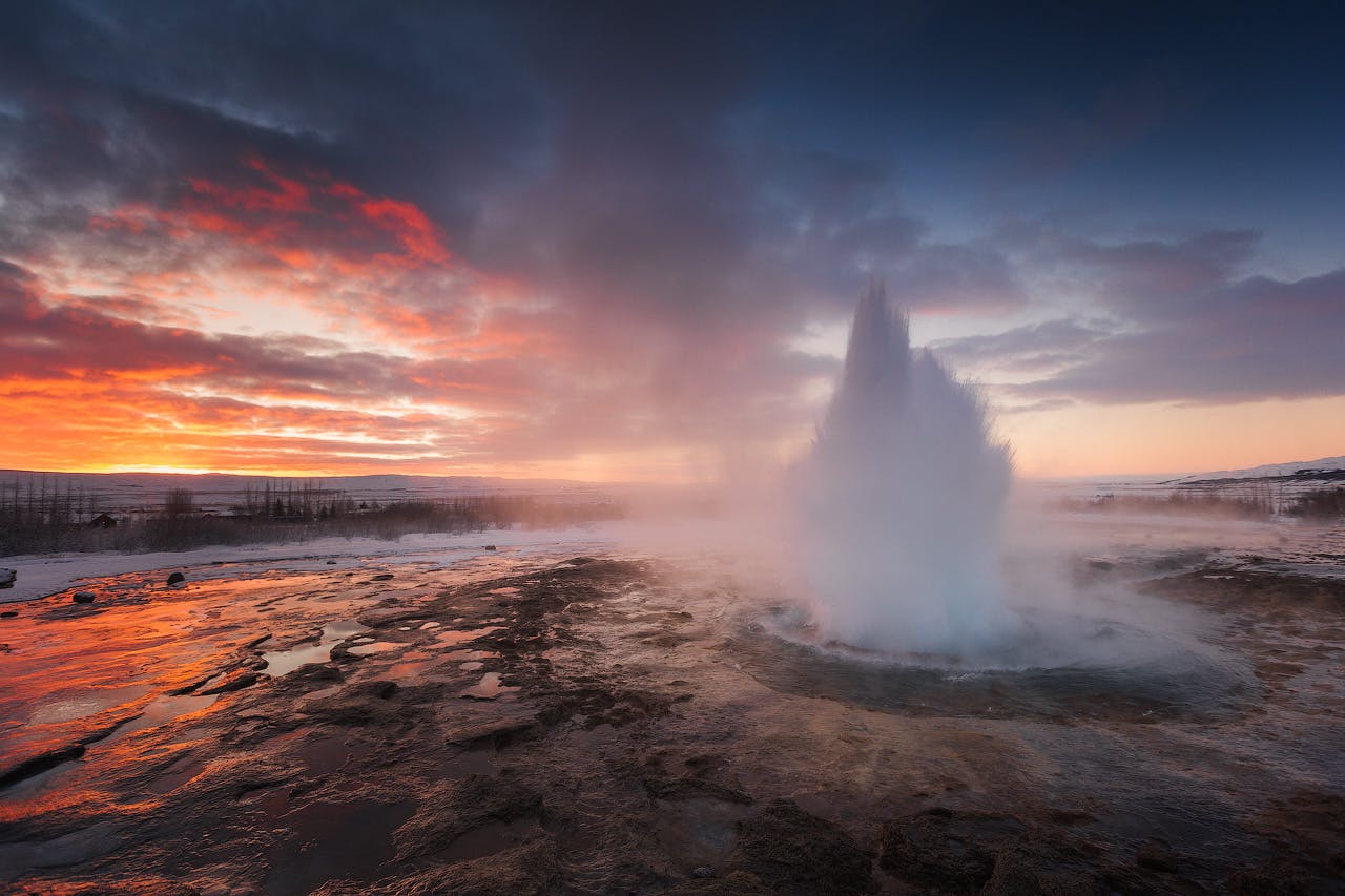 Strokkur is an active geyser that erupts every 5 to 8 minutes.