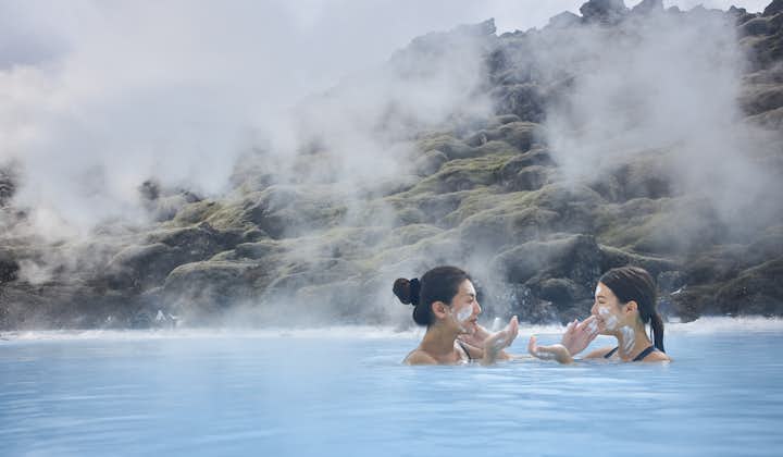 Friends play around in the Blue Lagoon.