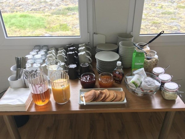 A breakfast spread at the Hlid Huts.