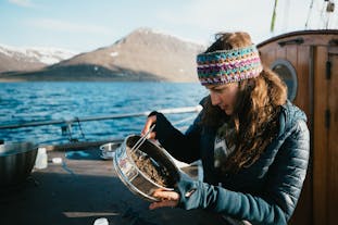 Marine expert looking at a microplastic sample taken from Skjalfandi Bay, North Iceland.