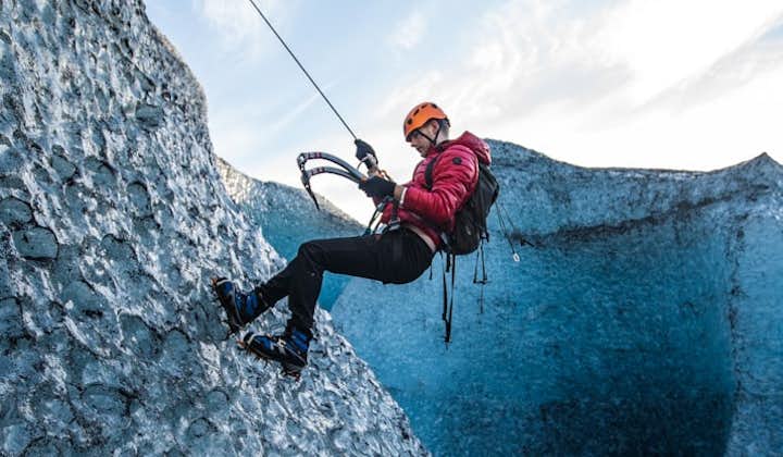Scaling the unique glacial terrain of Iceland with proper ice climbing equipment.