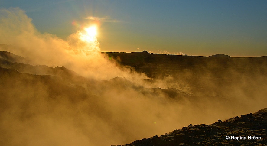 Beautiful sunset at Eldvörp Row of Craters on the Reykjanes Peninsula in  SW-Iceland