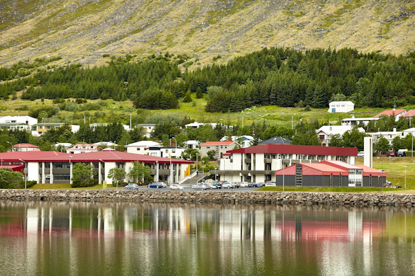 Hotel Isafjordur Torfnes sits by Isafjordur harbor.