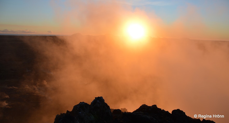Beautiful sunset at Eldvörp Row of Craters on the Reykjanes Peninsula in  SW-Iceland