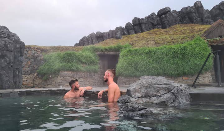 Relaxing at the newest Icelandic spa experience in Sky Lagoon near Reykjavik.