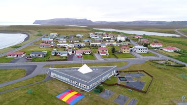 The village of Kopasker in North Iceland, shot from above.