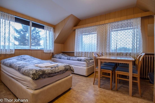 Hotel Hjardarbol offers affordable rooms and beds for families.