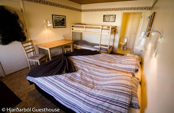 Hotel Hjardarbol's bunk beds and large double bed is ideal for a family of four.