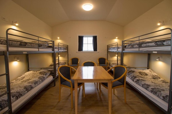 Hotel Hjardarbol's studio has eight bunk beds for big groups.