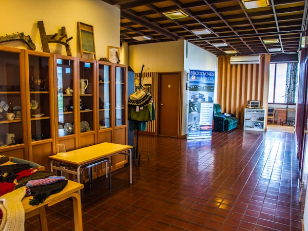 Travelers can check some souvenirs at the Broddanes HI Hostel's lobby.