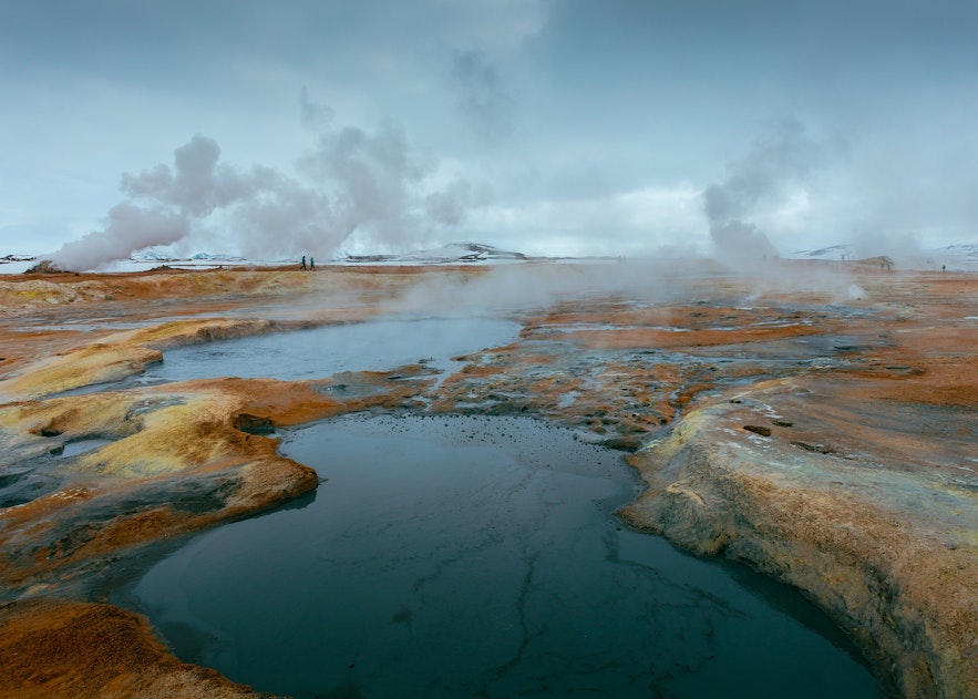Lake Myvatn is a popular attraction in North Iceland where geothermal bathing is a common activity.