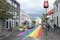 The beautiful rainbow street of Skolavordustigur in Reykjavik.