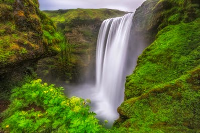 The breathtaking Skogafoss waterfall is one of the most beautiful attractions in Iceland.