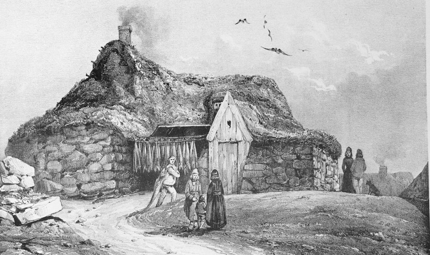 Icelandic turf house in the 19th century