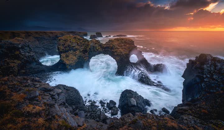 The nature of Iceland has helped form the Gatklettur Arch of Snaefellsnes Peninsula.