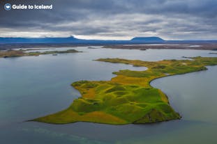 An aerial shot of the Myvatn lake