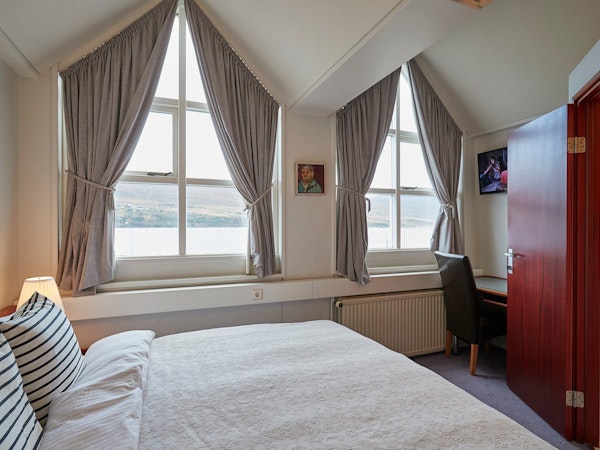 Hotel Akureyri Skjaldborg double room with an ocean view is good for up to two people.