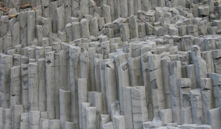 A close-up view of basalt columns that line the beaches on Iceland’s South Coast.