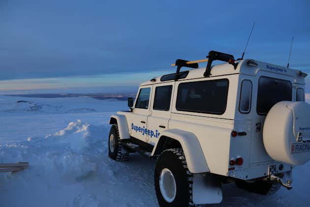 A super jeep on an icy surface in Iceland.