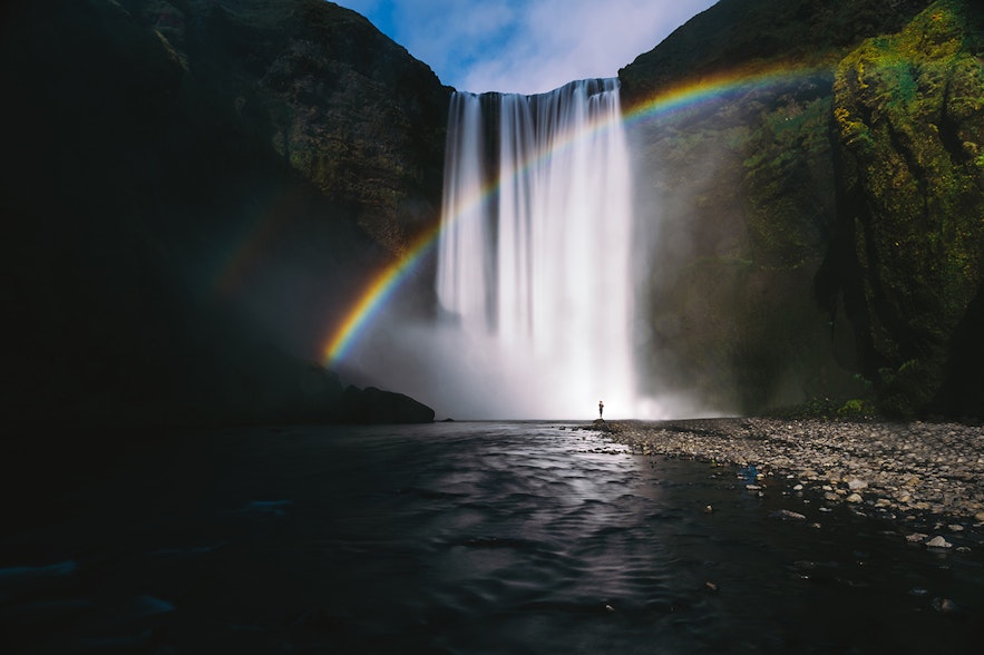 Rainbow over the Skogafoss waterfall in Iceland