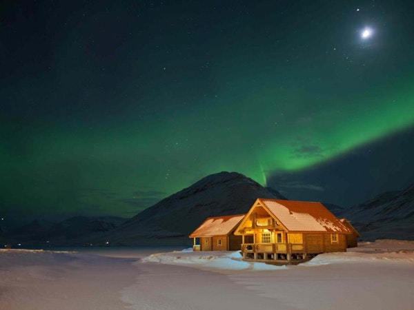 During winter its easy to see the aurora borealis from the outside of Brimnes Cabins' cottages.