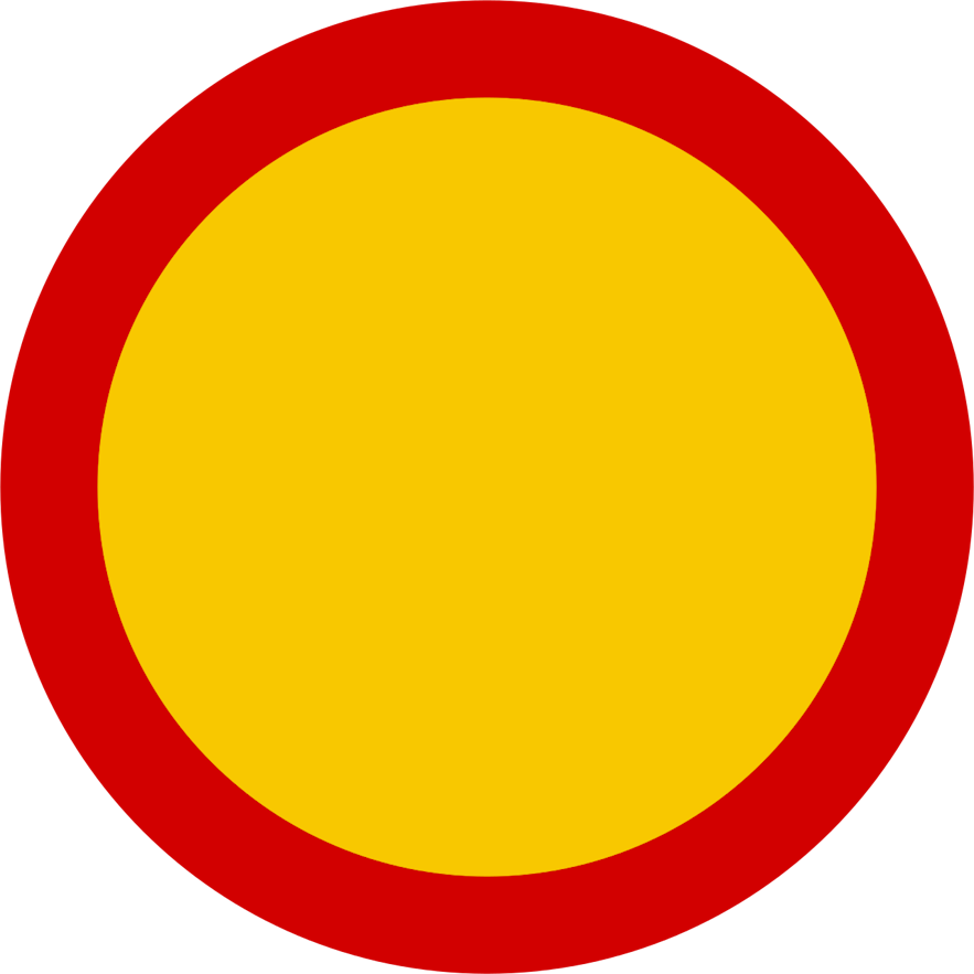 冰岛的带红色边框的黄色圆形交通标志，表示该路段禁止所有车辆通行。