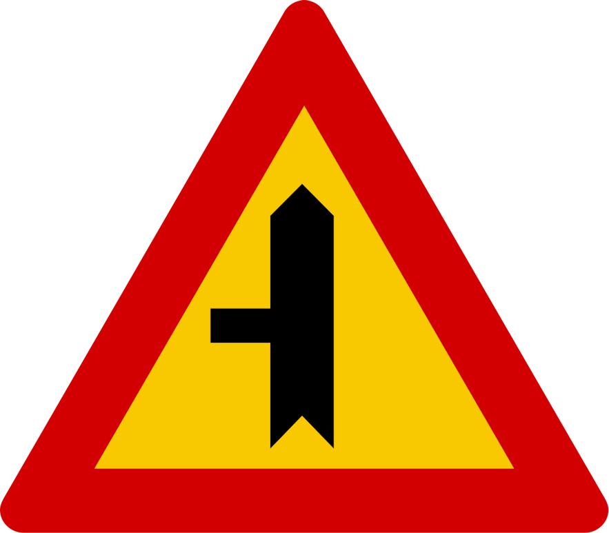 Iceland road sign indicating a side road junction on the left with priority.