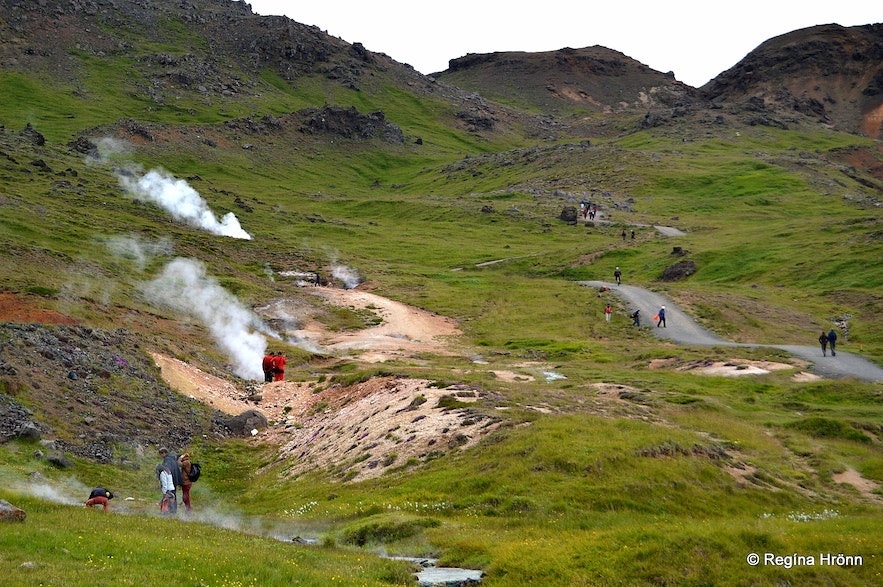 惠拉盖尔济小镇附近的Reykjadalur“蒸汽山谷”遍布地热池