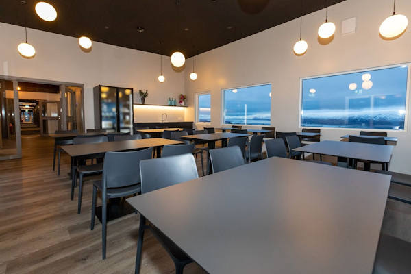 The dining area at Hotel Halond has access to the beautiful view outside.