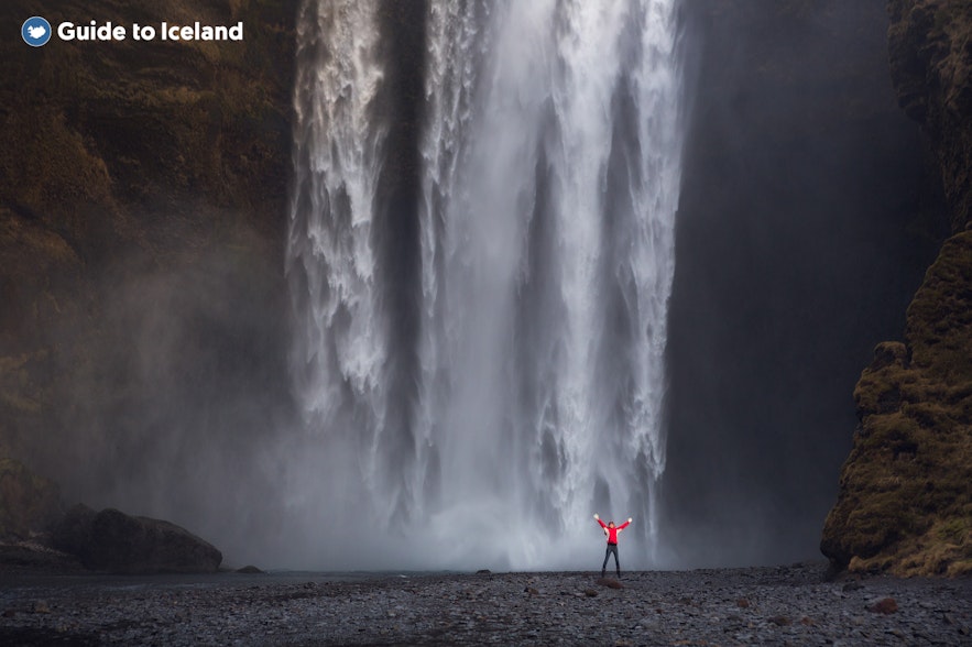 The Skogafoss waterfall is one of the highlights of South Coast tours in Iceland.