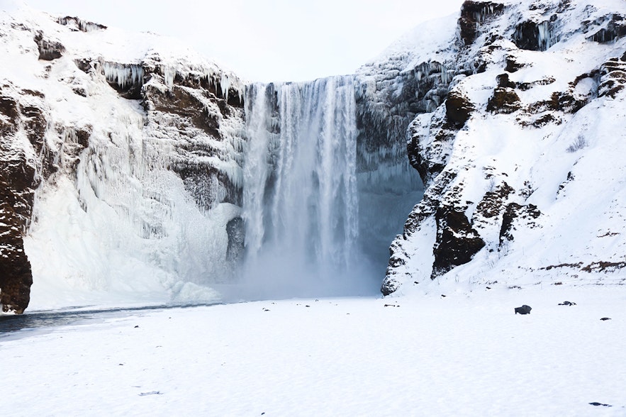 Skogafoss waterfall in South Iceland during winter