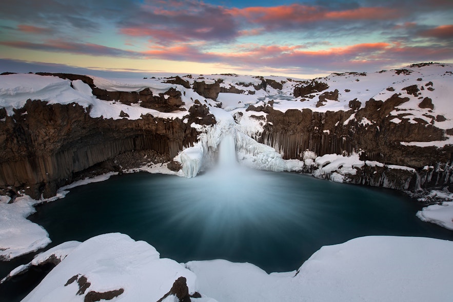 Aldeyjarfoss waterfall in Iceland during winter