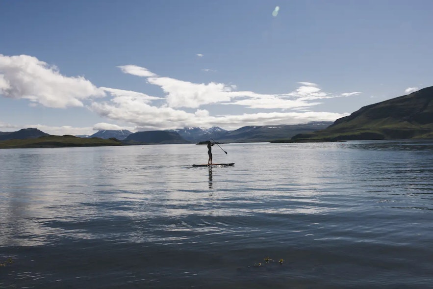 Paddle boarding is a popular activity in Iceland. 