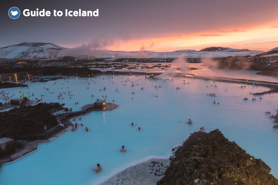 Blue Lagoon, a geothermal pool in Iceland, in winter.